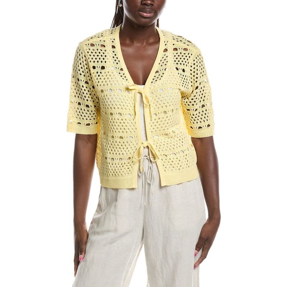 Joseph Ribkoff Womens  Open Knit Tie Front Cardigan, Yellow